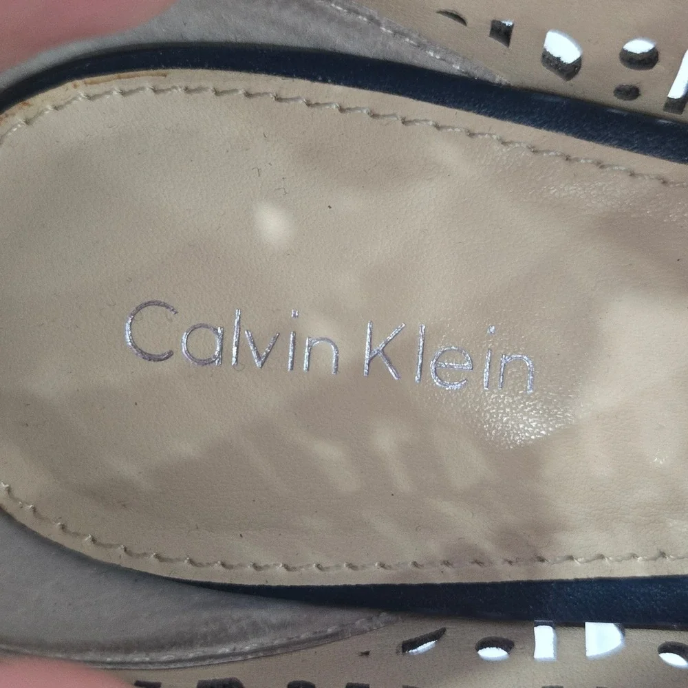 Calvin Klein Kailani Navy Blue Laser Cut Peep Toe Heeled Bootie Pump 11M 34E0936